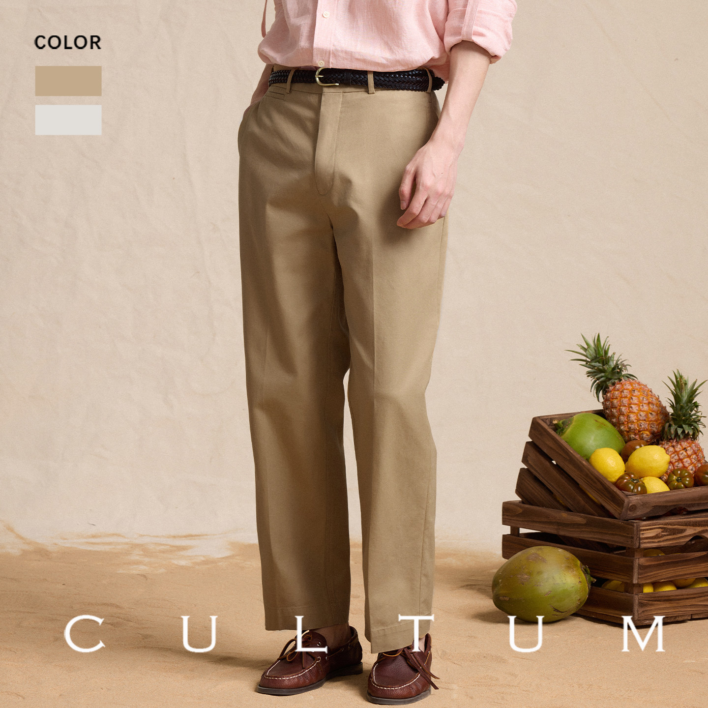 CULTUM100%棉高腰卡其裤男轻薄图片