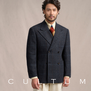 100%羊毛 CULTUM复古粗纺加厚双排扣戗驳领格子西服男 1930s