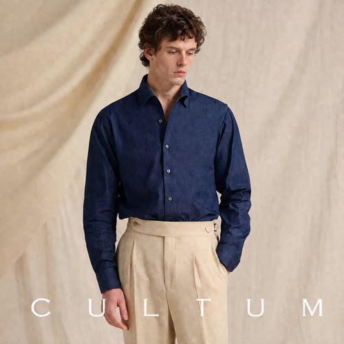CULTUM纯棉牛仔衬衫长袖商务休闲