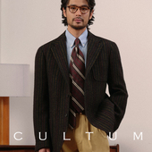 CULTUM100%羊毛复古粗花呢条纹布雷泽西装 外套男休闲加厚西服夹克