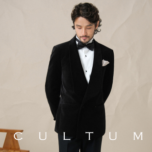 结婚正装 男士 黑色丝绒塔士多礼服西服套装 CULTUM青果领双排扣经典