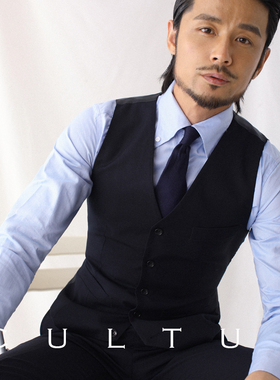 CULTUM 商务绅士V领单排扣西装马甲男薄款青年修身纯色正装马夹潮