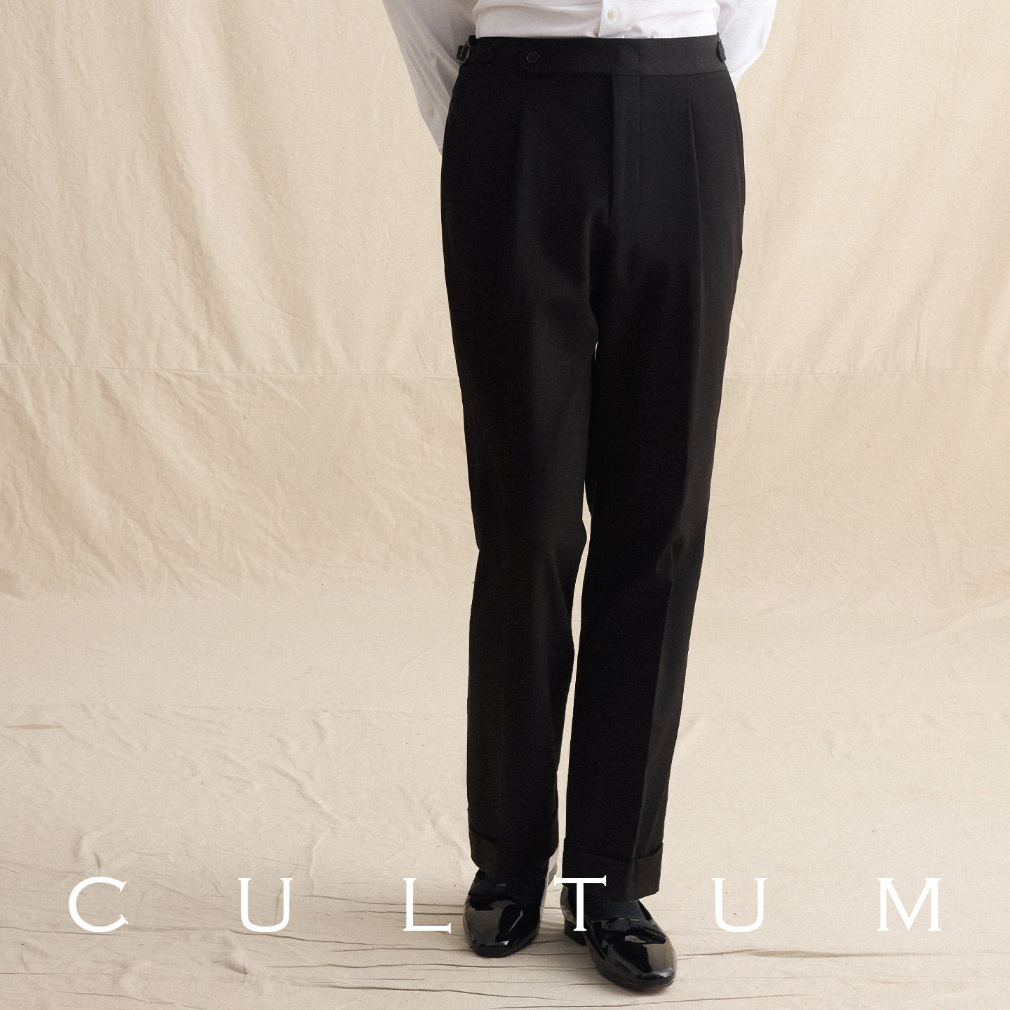 CULTUM修身免烫塔士多礼服单褶西裤男商务休闲侧边绸缎新郎长裤子