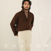 宽松纯色衬衣 男随性休闲长袖 男女同款 CULTUM半开襟一片领衬衫