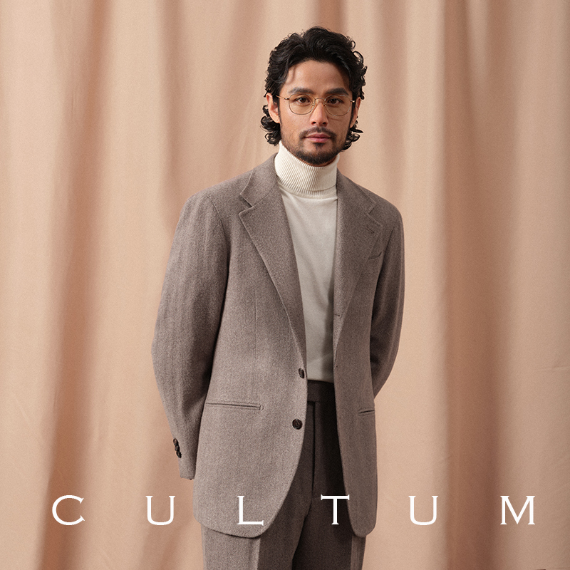 CULTUM100%羊毛意式那不勒斯橡木人字纹西服套装男士商务休闲西装