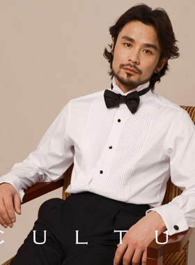 CULTUM ONE DAY法式叠袖口机翼领宴会礼服衬衫男长袖风琴褶皱衬衣