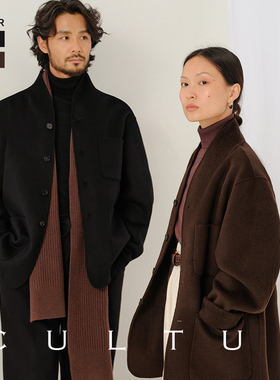 【双面纯羊毛 男女同款】CULTUM加厚850克重磅手缝连身短大衣外套