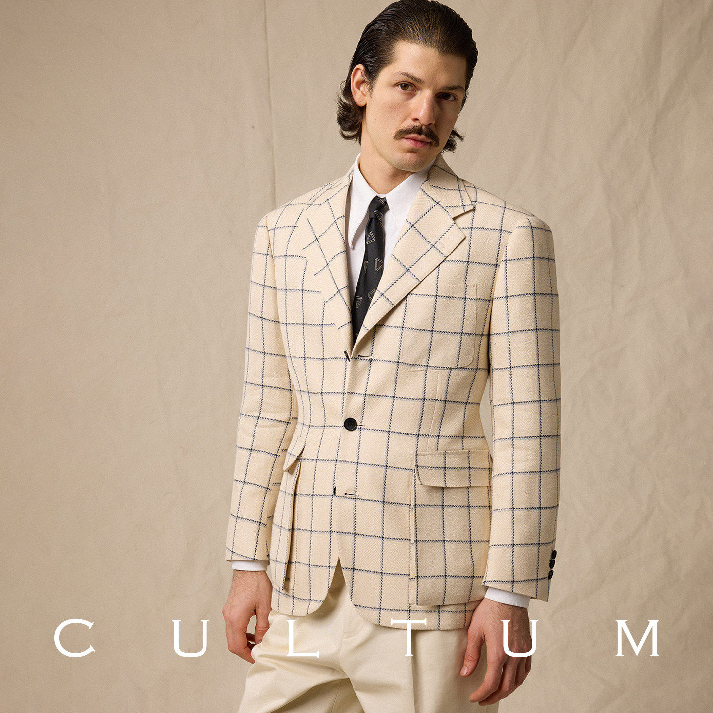 CULTUM春夏1930s经典撞色单排白色窗格男士商务休闲西装西服外套