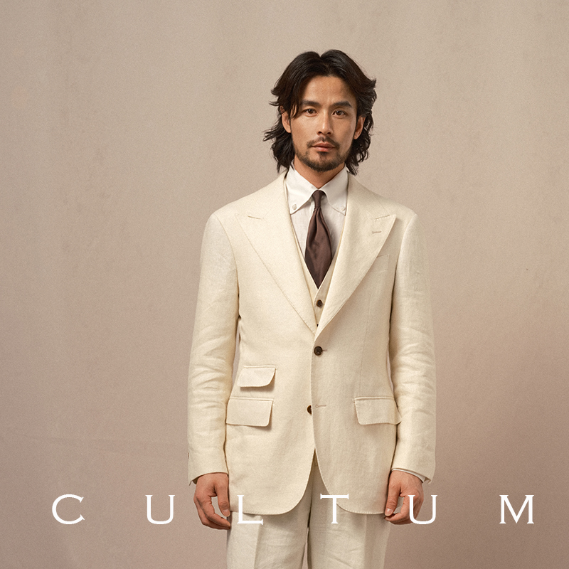 CULTUM100%法国亚麻戗驳领单排扣西服套装男士商务休闲西装三件套