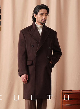 CULTUM加厚880g100%羊毛呢子柴斯特大衣男中长款戗驳领双排扣外套