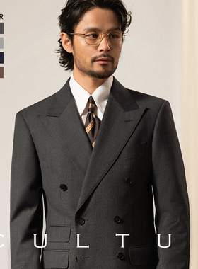 【亲王格半麻衬】CULTUM50羊毛戗驳领双排西服套装男商务正装西装