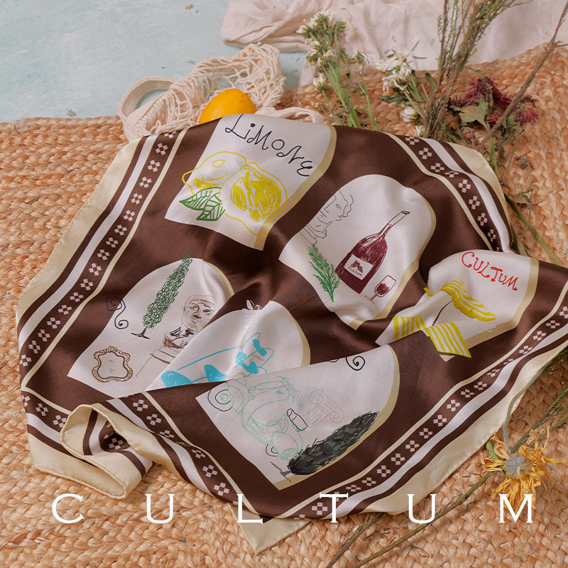 【18姆米重磅真丝】CULTUM桑蚕丝丝巾原创手绘图案系脖时尚小方巾