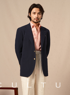 CULTUM NAPOLI 春夏轻薄免烫泡泡纱半里西装男布雷泽休闲西服套装