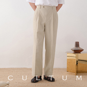 CULTUM极简老钱风松弛慵懒阔腿高腰双褶西裤 透气棉麻 男休闲裤