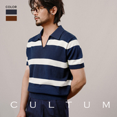 针织短袖 ivy常春藤学院长绒棉蚕丝无扣翻领条纹修身 Polo衫 CULTUM
