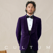 套装 CULTUM青果领对扣皇家紫丝绒塔士多礼服西装 男士 结婚新郎西服