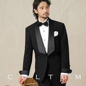 套装 CULTUM缎面青果领对扣黑色塔士多正装 宴会礼服男结婚婚礼西装