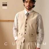 休闲西服马夹 马甲男士 柔软轻薄 CULTUM苎麻天丝双口袋古典西装