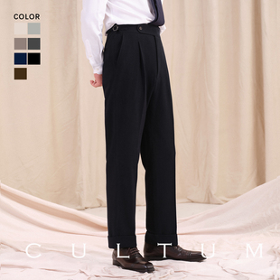 CULTUM商务通勤秋冬人字纹磨毛休闲高腰单褶百搭西裤 触如羊毛