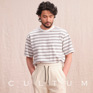 CULTUM复古运动风经典 宽条纹短袖 T恤 100%优质重磅新疆棉