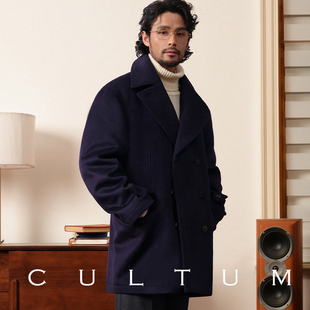 CULTUM重磅880g重100%羊毛复古海军大衣男双排扣冬季 加厚呢子外套