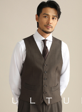 CULTUM秋季意式单排扣V领西装马甲男修身侧开衩免烫西服马夹上衣