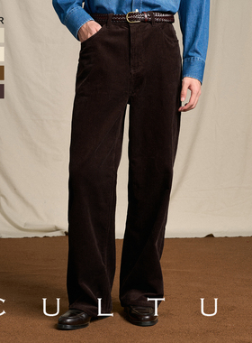 【全棉灯芯绒】CULTUM秋冬复古高腰裤子宽松阔腿休闲裤男直筒长裤