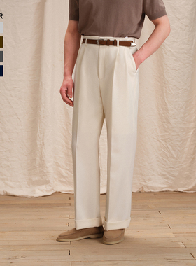 【犀牛褶工艺】CULTUM透气直筒双褶骑兵斜好莱坞裤男西裤休闲长裤