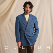 牛仔西服男戗驳领双排扣西装 CULTUM100%棉意式 无结构 可水洗
