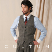 CULTUM 1930s复古加厚480g重磅全羊毛粗纺人字纹西服套装 马甲男