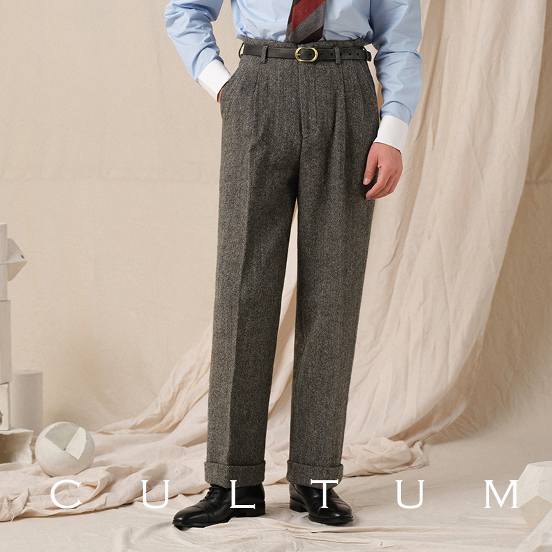 1930s全羊毛粗纺人字纹西裤