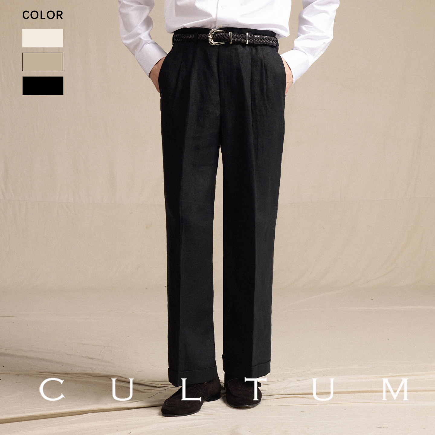 【100%法国亚麻】CULTUM开图重磅高腰好莱坞裤子西裤男直筒休闲裤