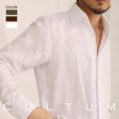 商务休闲纯色衬衣 男长袖 CULTUM 100%法国亚麻绅士复古一片领衬衫