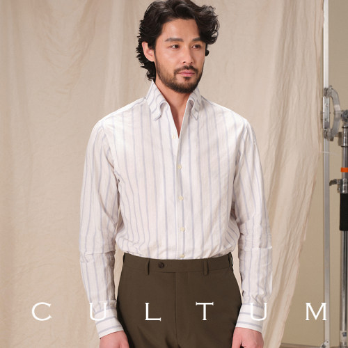 全棉免烫抗皱一片领条纹衬衫