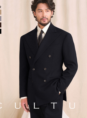 【绅士盔甲骑兵斜面料】CULTUM复古抗皱西装双排戗驳领西服套装男