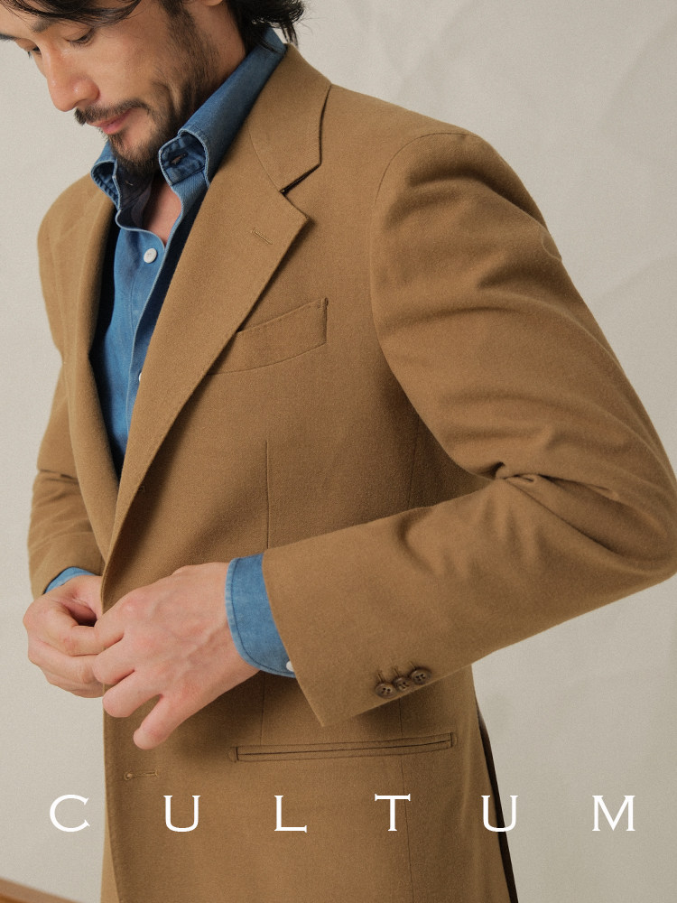 CULTUM THICKENED 456G HEAVY FLANNEL CASUAL SUIT SET MENS PREMIUM SOLID COLOR RETRO FORMAL SUIT