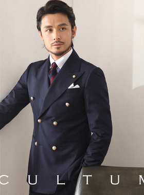 CULTUM意式复古商务布雷泽西服男外套戗驳领双排扣免烫绅士西装
