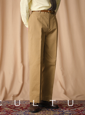 CULTUM 经典复古高腰ivy style直筒休闲裤子男水洗纯棉卡其裤长裤