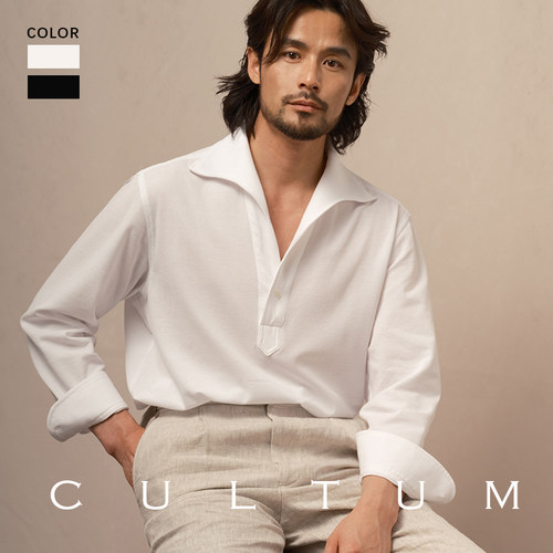 纯珠地棉一片领长袖衬衫夏季薄款