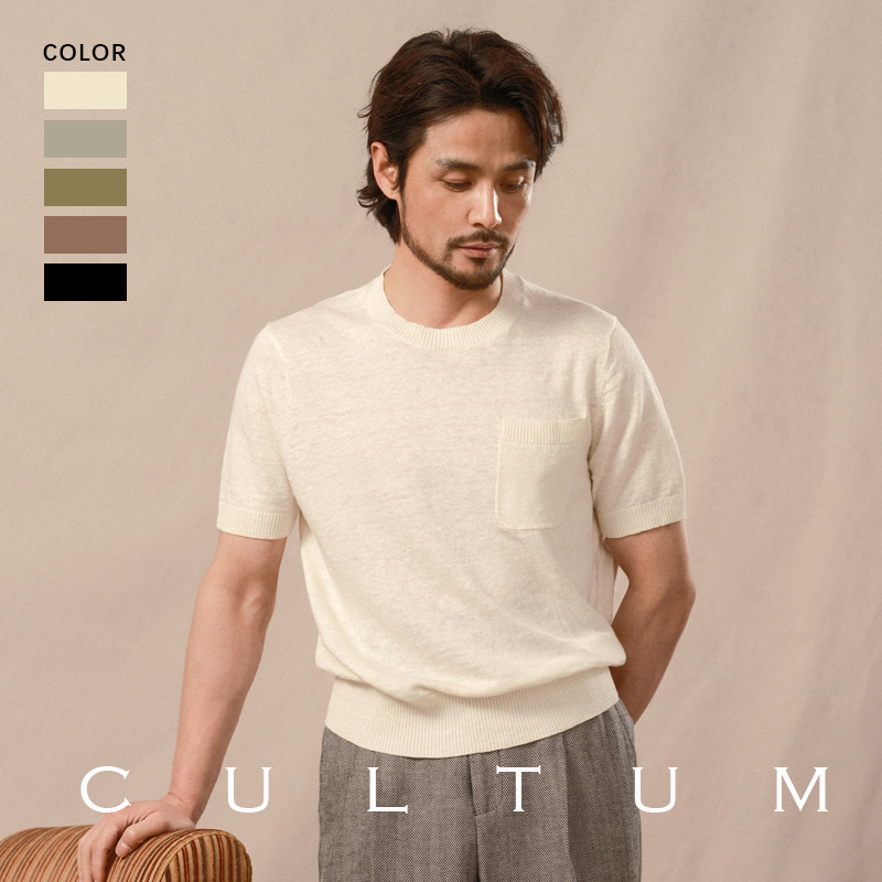 CULTUM春夏亚麻针织半袖T恤男
