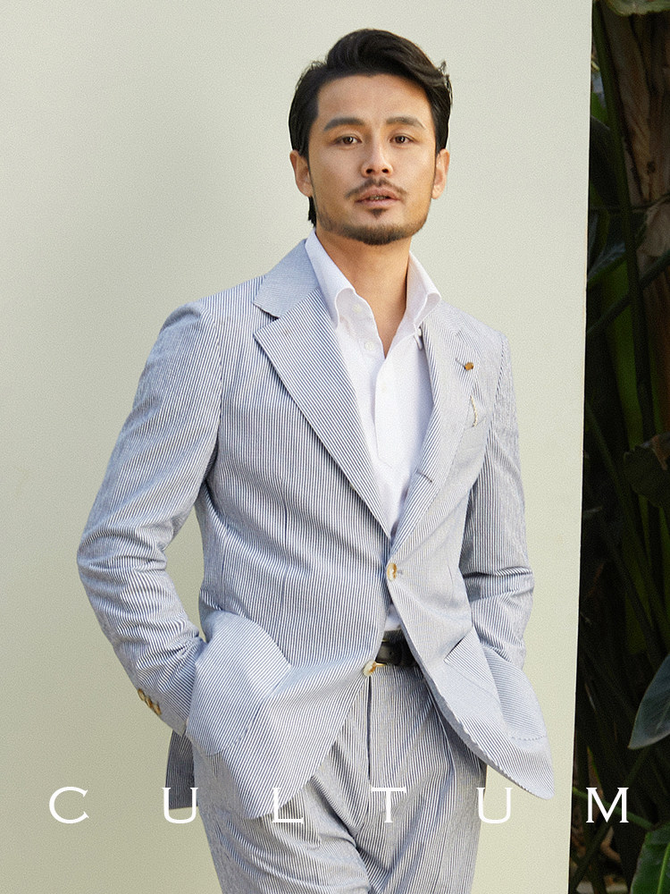 CULTUM SPRING STRIPED SEERSUCKER BLAZER BUSINESS CASUAL BLUE & WHITE SUIT MENS JACKET LIGHTWEIGHT