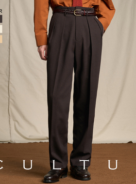 【骑兵斜纹 耐磨抗皱】CULTUM双褶好莱坞裤高腰锥形马裤休闲裤男