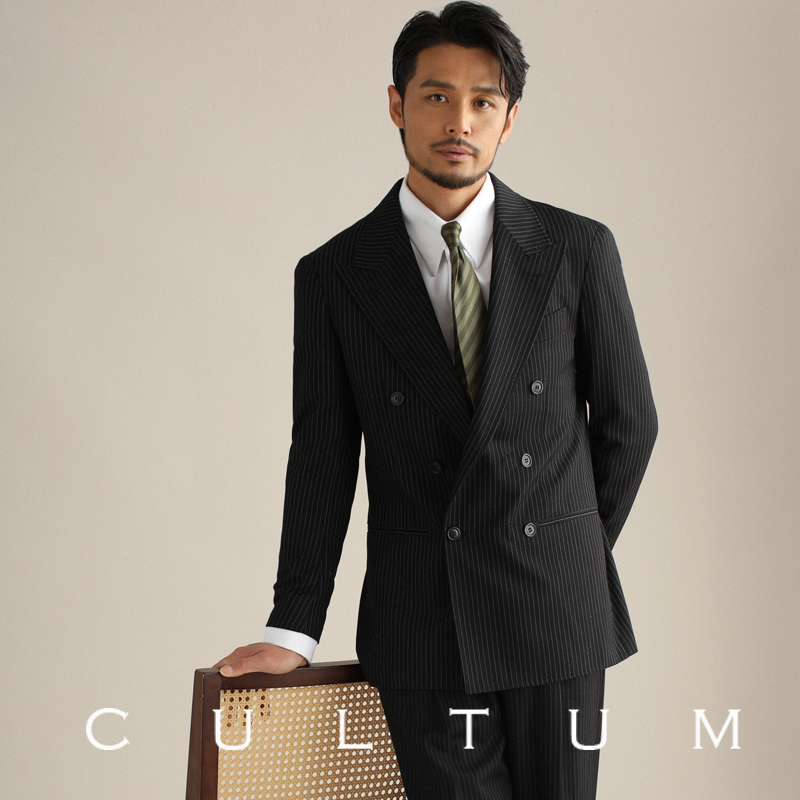 CULTUM戗驳领双排扣条纹西服套装