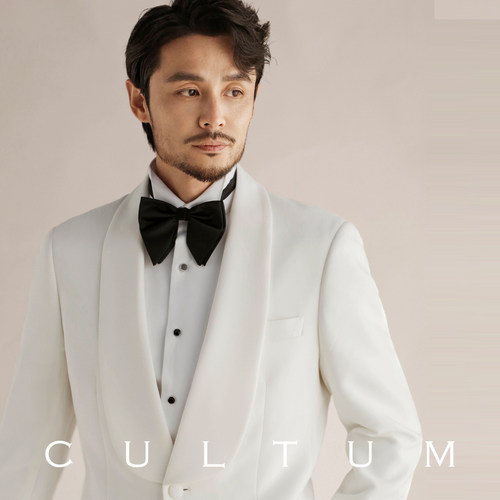 高档白色青果领结婚晚宴礼服套装