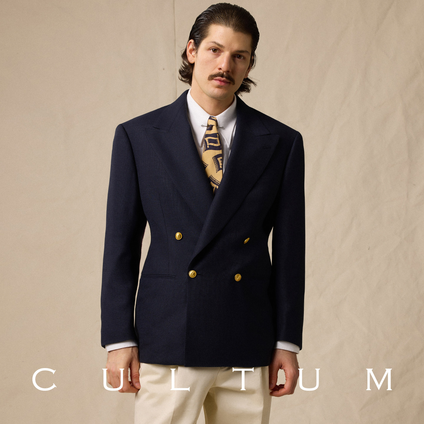CULTUM春夏1930s棉亚麻双排扣布雷泽男士商务休闲西装西服外套