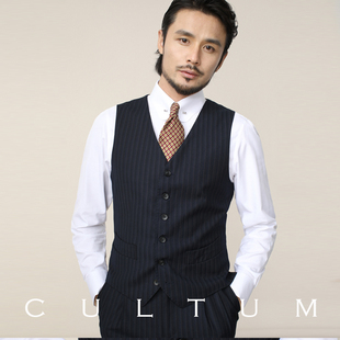 馬甲男商務(wù)紳士正裝 CULTUM Napoli系列 V領(lǐng)條紋西裝 西服馬夾 修身