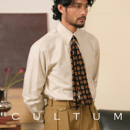 复古ivy风纯棉纽扣领衬衫长袖