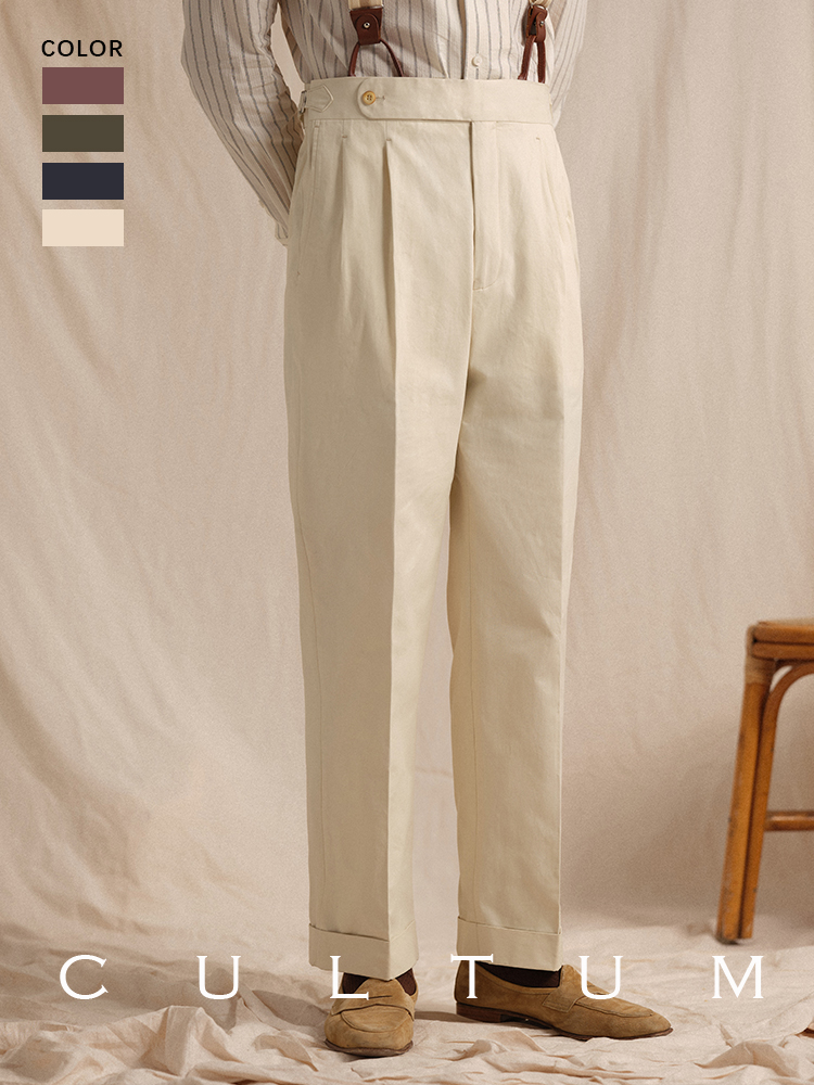 thumbnail for [Washed Cotton] CULTUM Italian Naples casual double pleated trousers men's straight suit trousers