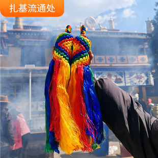西藏扎基请购 大号五色哈达编金刚结挂饰 手工编织门挂装饰吉祥结