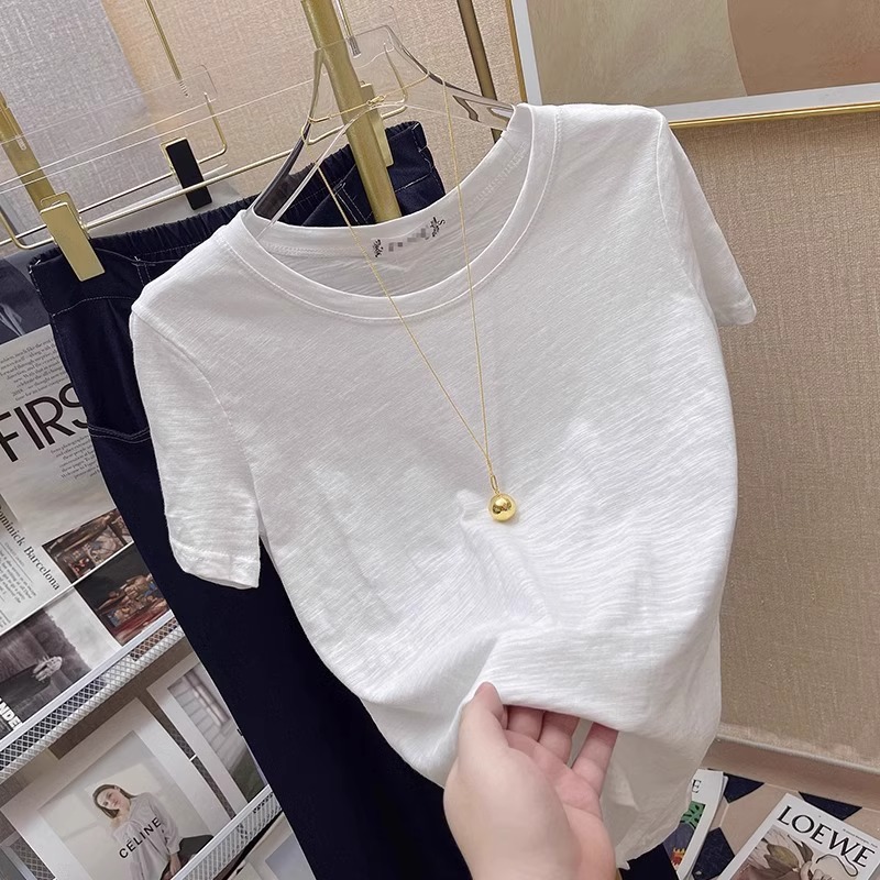 【新品直降】竹节棉V领短袖t恤女